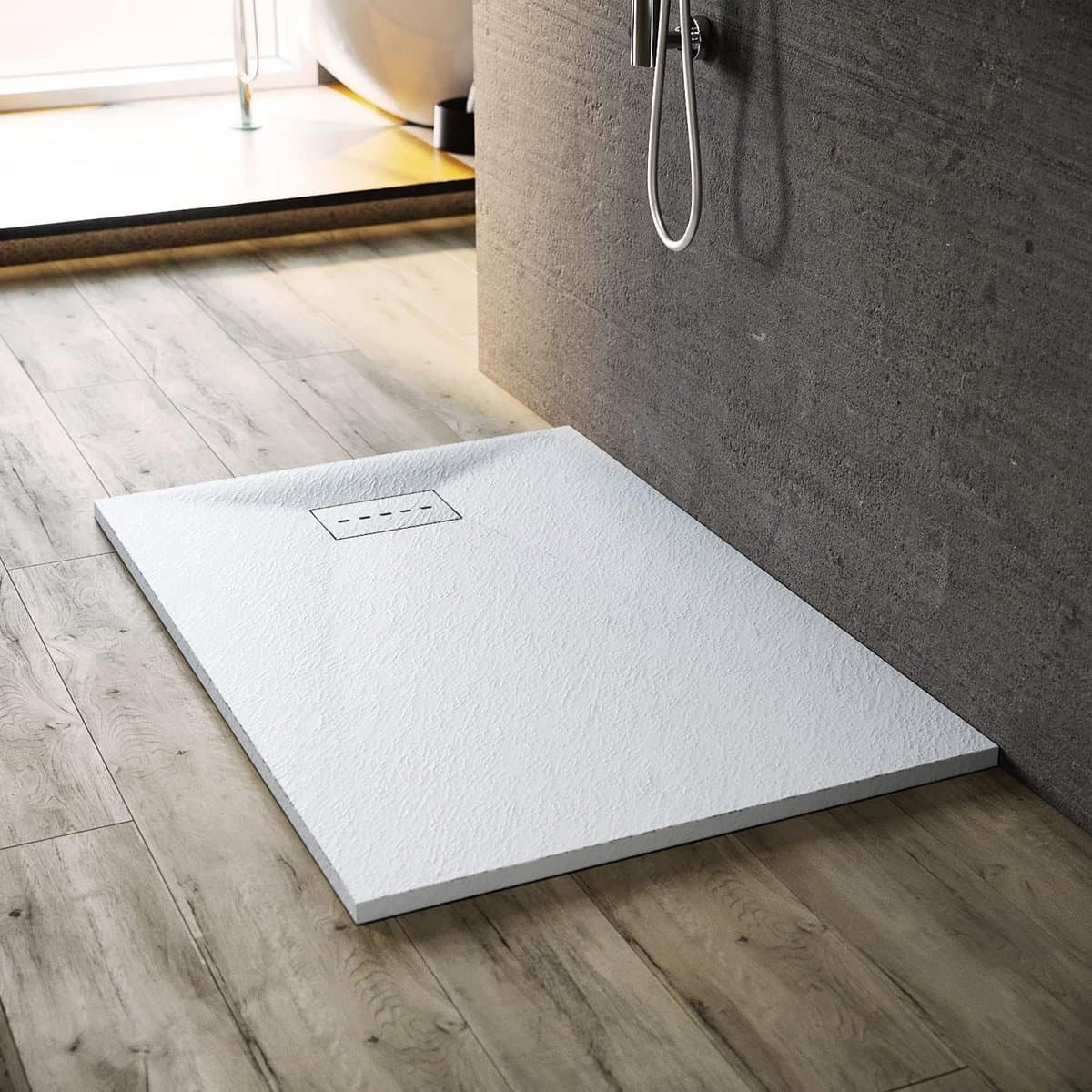 Douchebak - Douchevloer - Veilig Douchen - Leisteenlook - 140x90cm - Wit