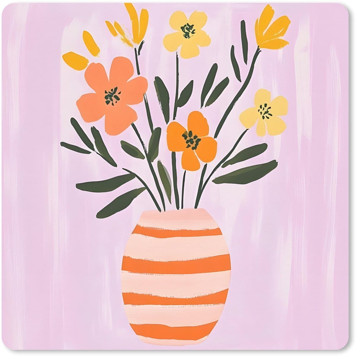 Muismat XXL 80x80 cm - Bureau onderlegger - Bureau mat Vaas - Gestreept - Bloemen - Oranje - Bureaumat - Gaming mousepad xl - Bureaulegger groot - Computer deskmat
