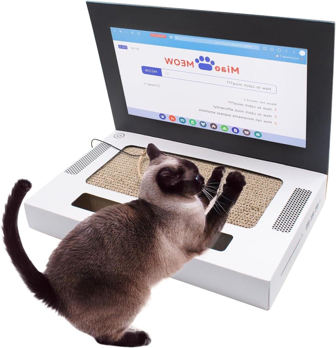 Plush Mouse 2-in-1 Corrugated Cardboard Laptop for Cats - Interactive Cat Toy Scratching Mat for Indoor Cats