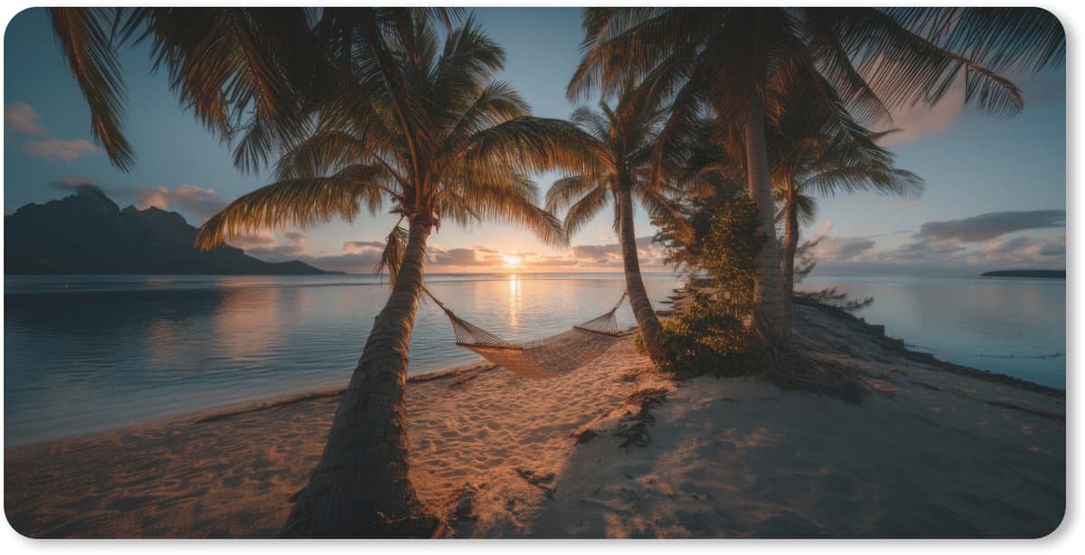 Muismat XXL 120x60 cm - Bureau onderlegger - Bureau mat Palmbomen - Hangmat - Strand - Zonsondergang - Bureaumat - Gaming mousepad xl - Bureaulegger groot - Computer deskmat