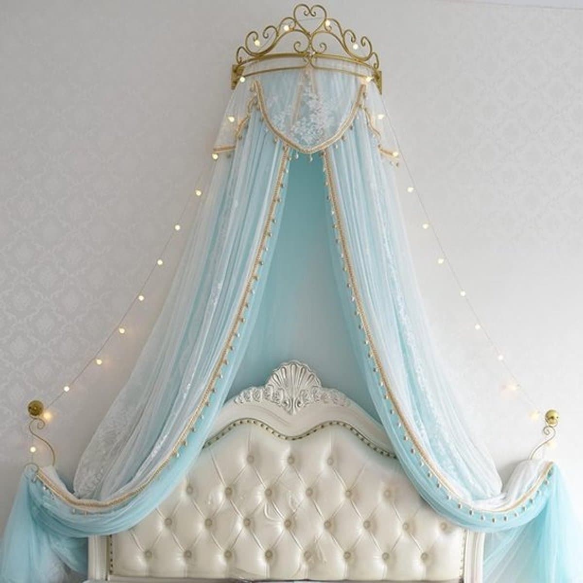 Bed luifel - Hemelbed gordijn - Kinderkamer decor - Met kroon - 1.5 meter - Wit