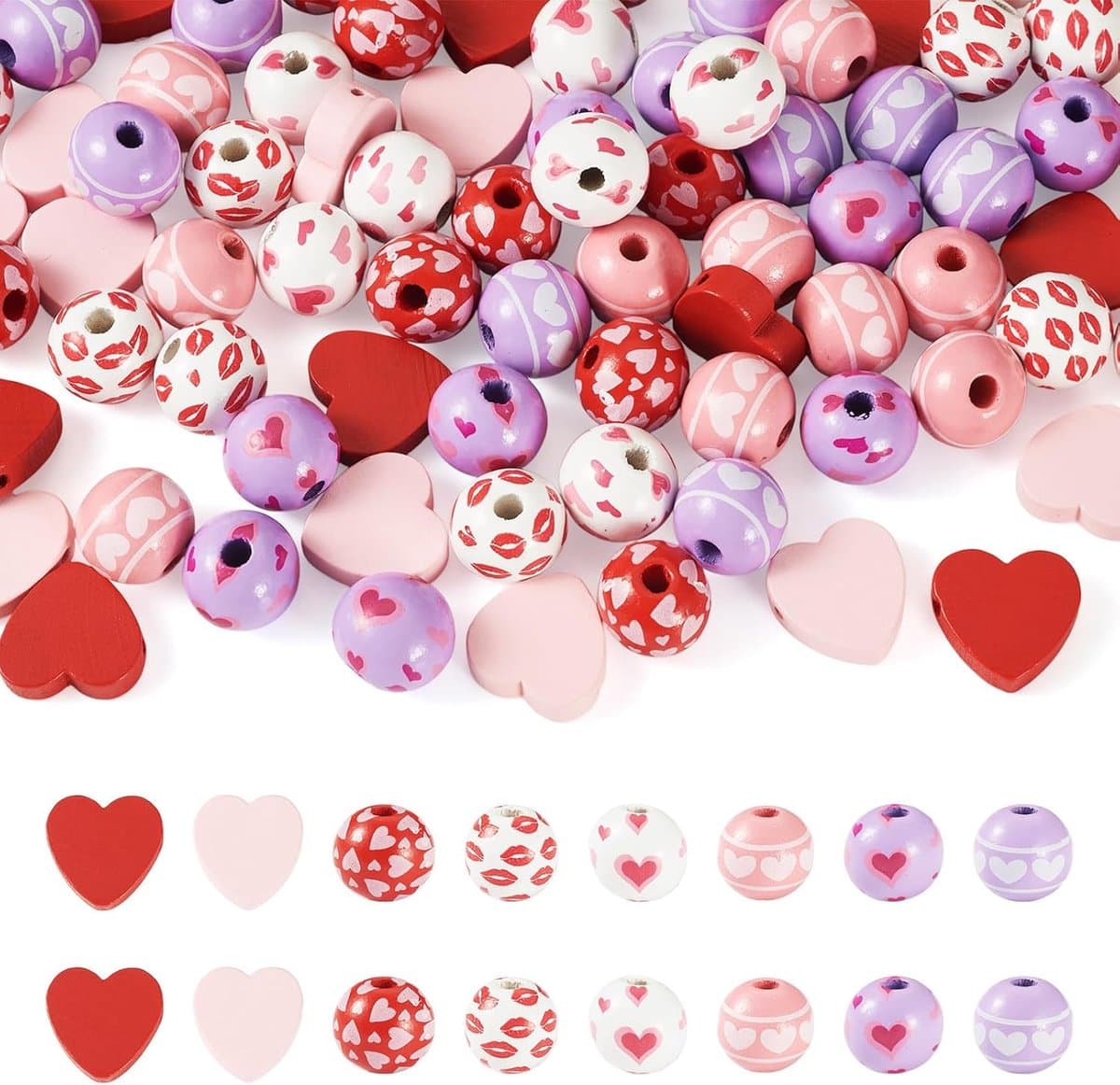Kralen kleurrijke 16mm ronde roze paars wit rood hart kraal houten kralen voor ambachten armband sieraden maken Valentijnsdag slinger decoratie