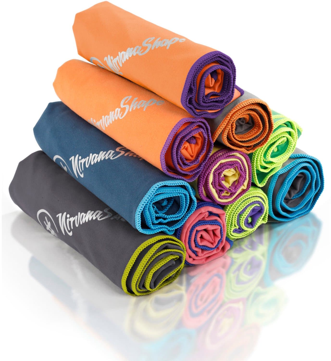 NirvanaShape - microvezel handdoek - microvezel reishanddoek - sneldrogend, ultralicht en zijdezacht - tot 8 keer meer absorberend - 100 x 50 cm - Oranje / Paarse Rand