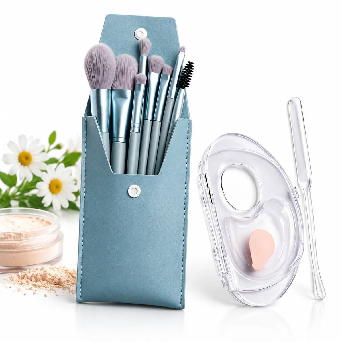 VHV - 3-in-1 make-up mengpalet - Inclusief een set make-up kwasten - Opvouwbaar - Met schraper en opbergvak - Multifunctioneel mengpalet voor kleurtesten