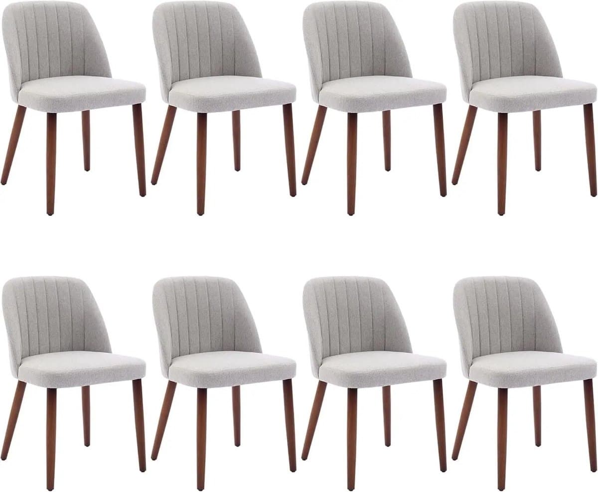 Niamora Eetkamerstoelen set van 6 - Stoelen set van 6 - Eetkamerstoelen - Gestoffeerd - Grijs - Comfortabel - Massief houten poten.