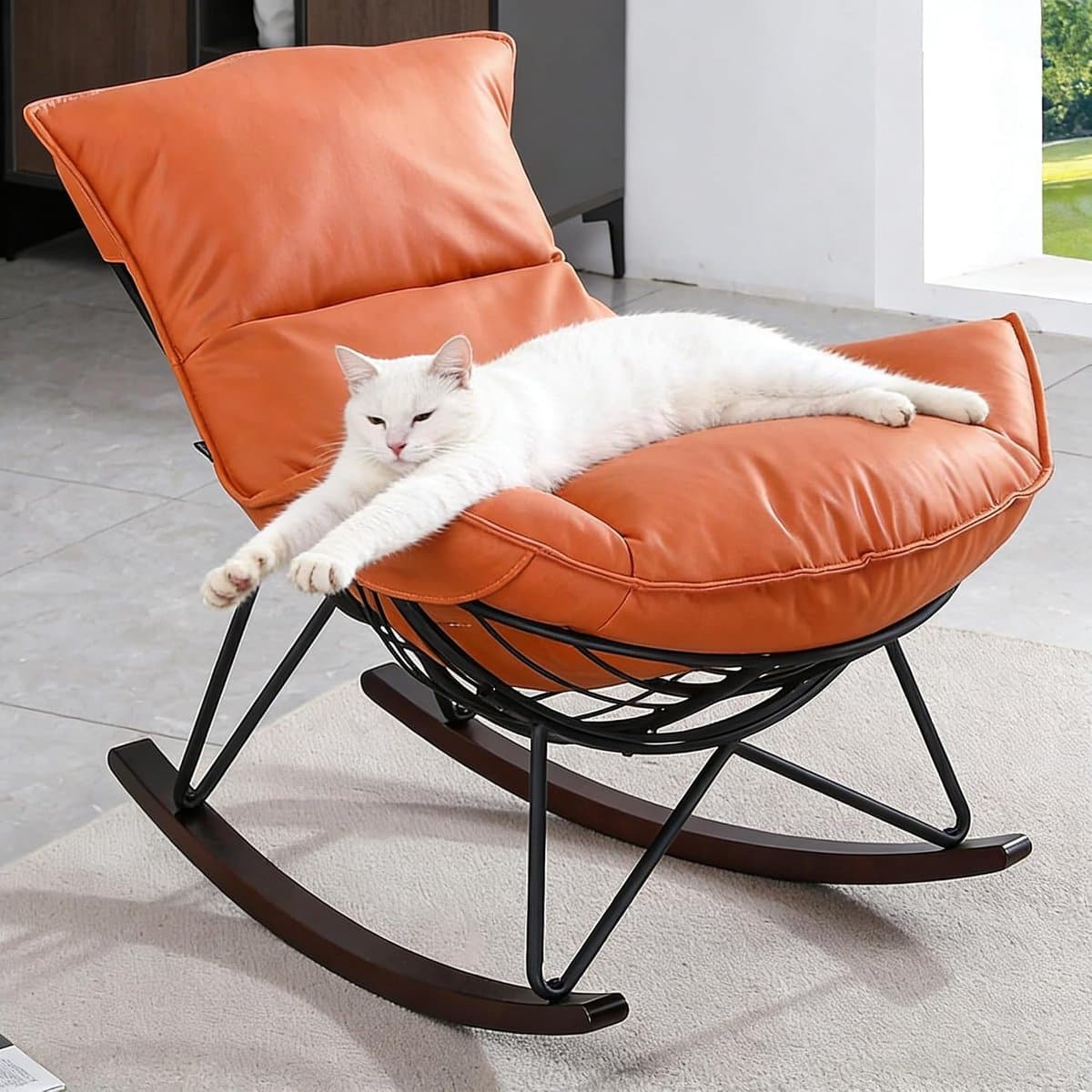Kavo Moderne Schommelstoell - Schommelstoel - Ligstoel met Metalen Frame - Oranje - 103cm x 69cm x 86cm
