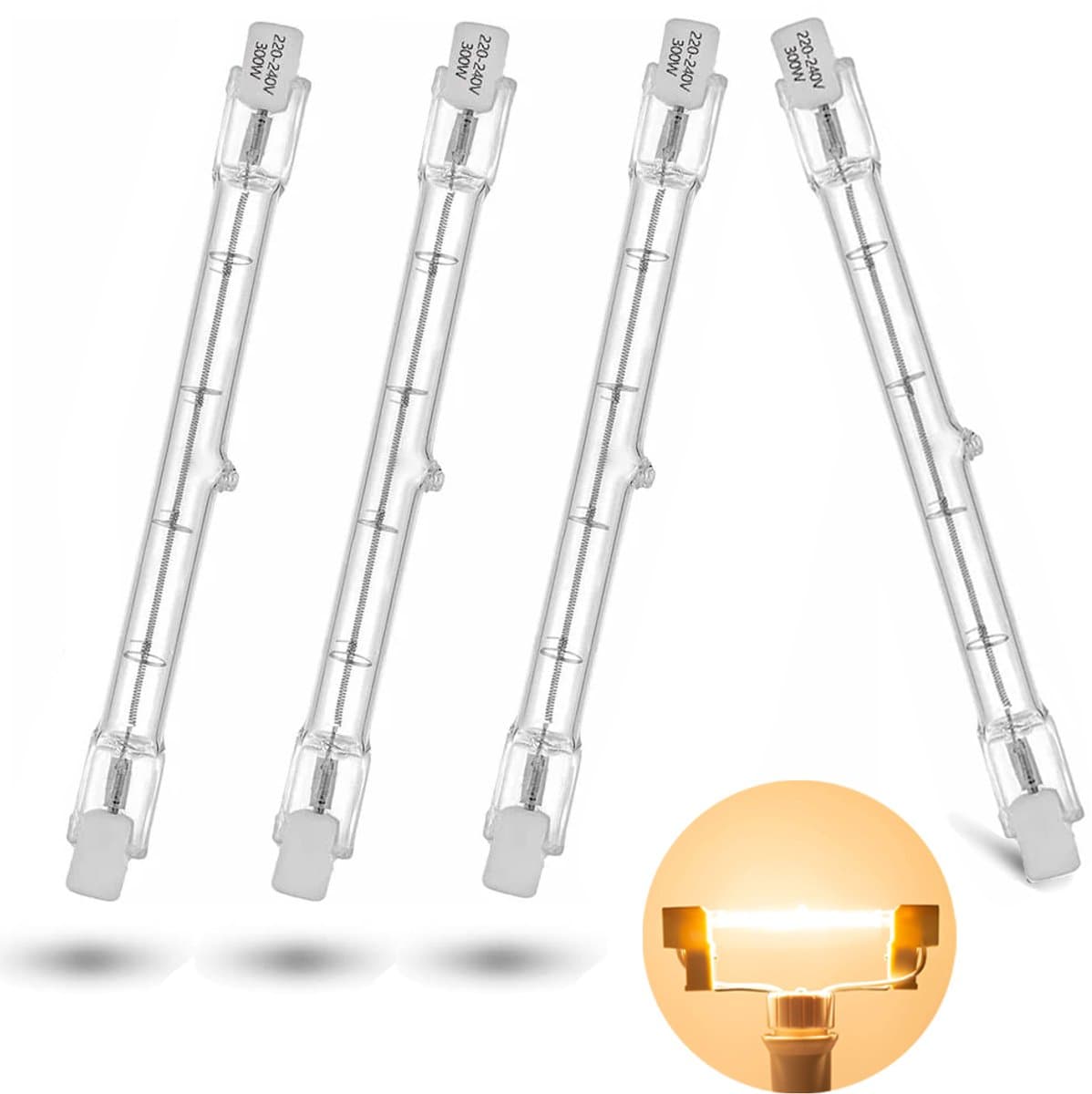 Halogeenbuis R7S 300W – 118 mm, Warm Wit 2800K, Voor Spots, Werklampen & Tuinverlichting (Set van 4)