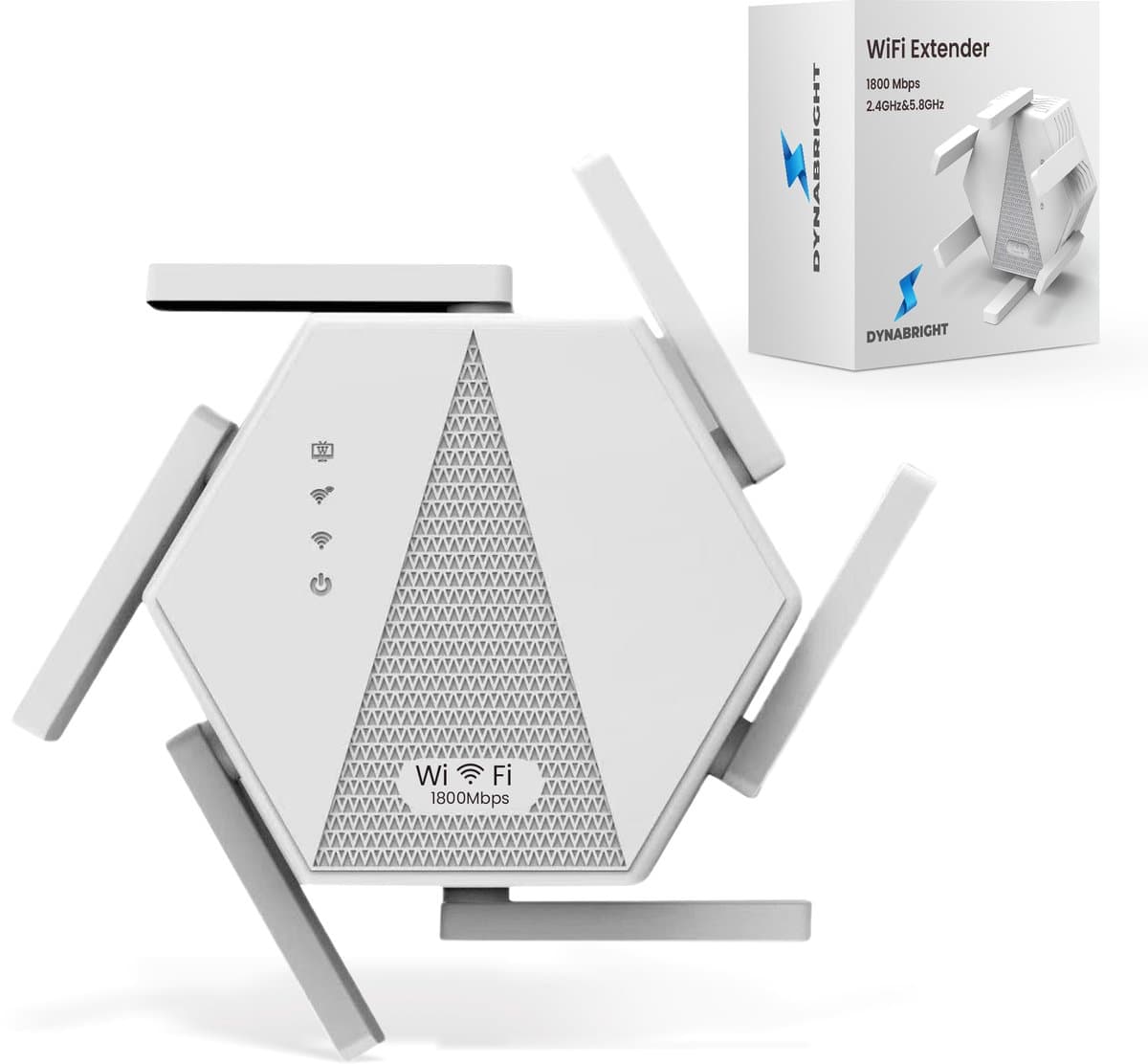 DynaBright WiFi Versterker Stopcontact – 1800 Mbit/s – WiFi 6 - Dual-Band - 2,4 & 5.8 G – WiFi Repeater - WiFi Booster - WPA/WPA2 - WiFi Extender