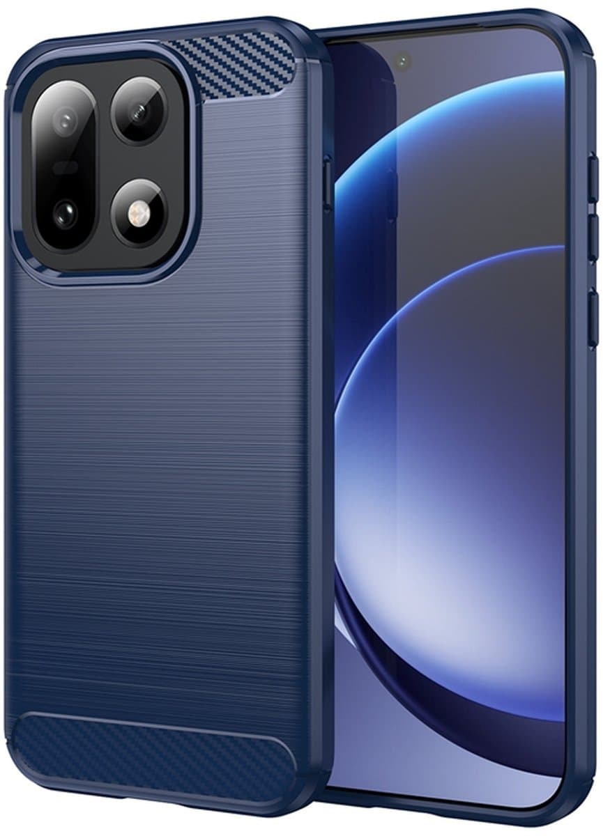 MobyDefend Hoesje - Geschikt voor OnePlus 15 - TPU Backcover - Geborstelde Metaal & Carbon-Look - Blauw