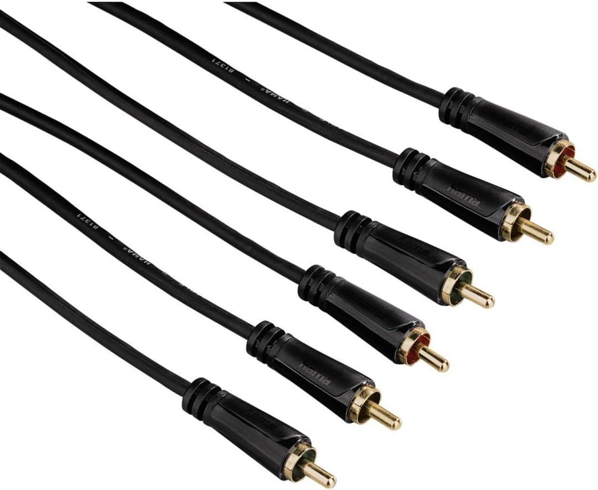 Tulp-kabel 3x tulp naar 3x tulp verguld voor audio en video 5 meter zwart