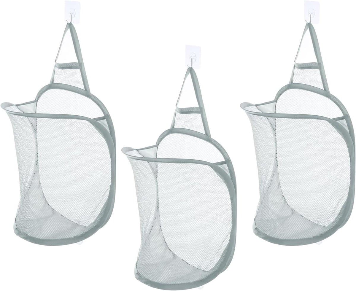 Ronte - Hangende Waszakken Set voor Thuis en Camping - Opvouwbare Mesh Wasmand - Praktisch voor Hotelgebruik - Grijs - 3 Stuks