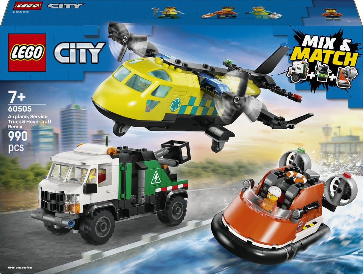 LEGO City Vliegtuig, Servicewagen en Hovercraft remix 60505