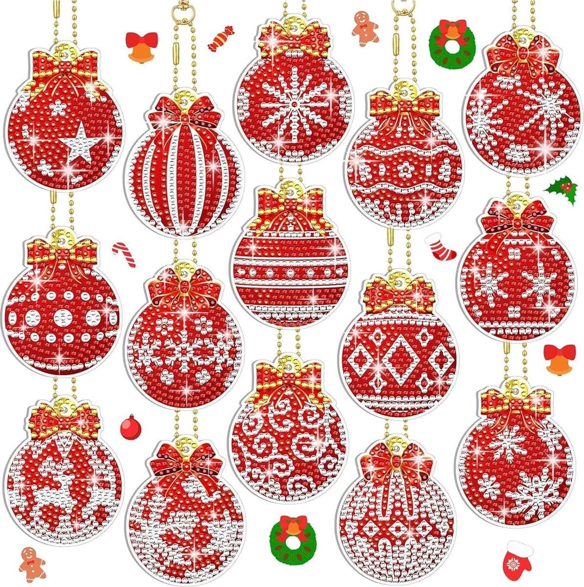 15 stuks diamantschilderij sleutelhangers - Kerstmis Cadeautjes - 5D Diamond Painting - dubbelzijdige kerstversiering - kerstdecoratie - hanger