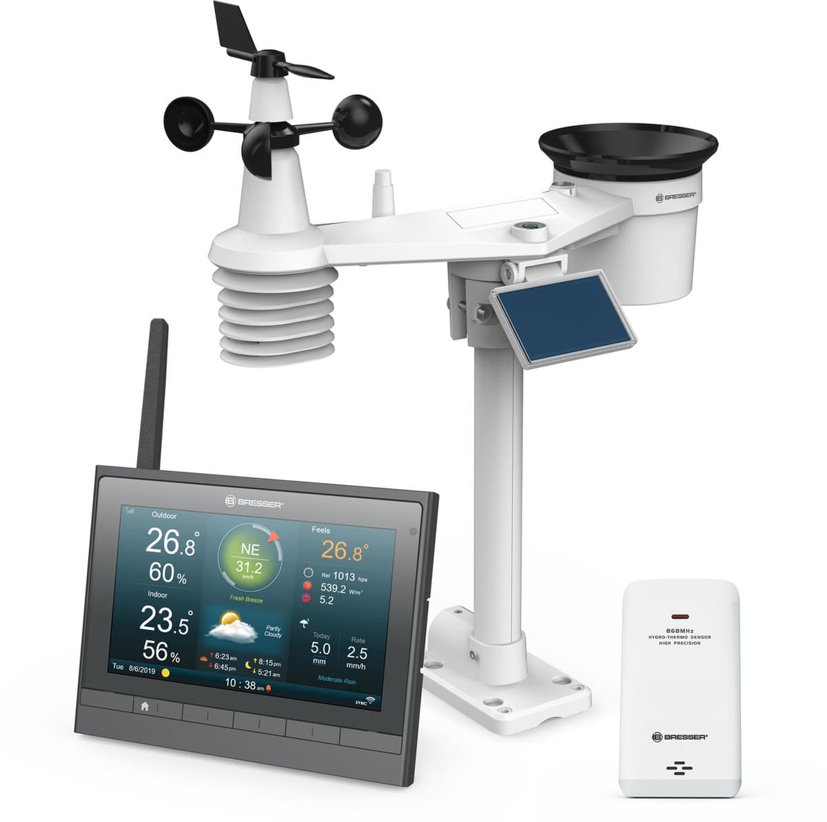 Bresser Weerstation - MeteoChamp - 7-in-1 Sensor - WLAN - Binnen & Buiten incl. Solar Sensor