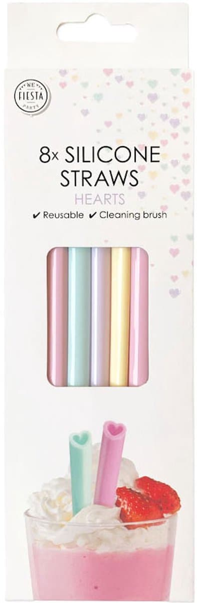 Silicone Rietjes Herbruikbaar Watercolors Hearts - 8st.