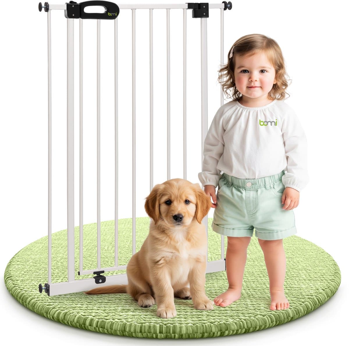 Bomi Merle Traphekje Extra Hoog 107 cm 73 t/m 81 cm Wit - Zonder Boren - Klembevestiging - Zelfsluitend - 90° Vastzetfunctie - Veiligheidshekje - Kinderhekje - Hondenhekje voor Binnen - Kattenhekje