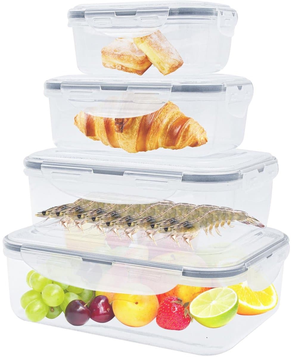 Dailygoods - 8-delige herbruikbare plastic voedselcontainers met deksels, luchtdichte maaltijdbereidingscontainers voor keuken, lunchbox voor vriezer, BPA-vrij, magnetronbestendig