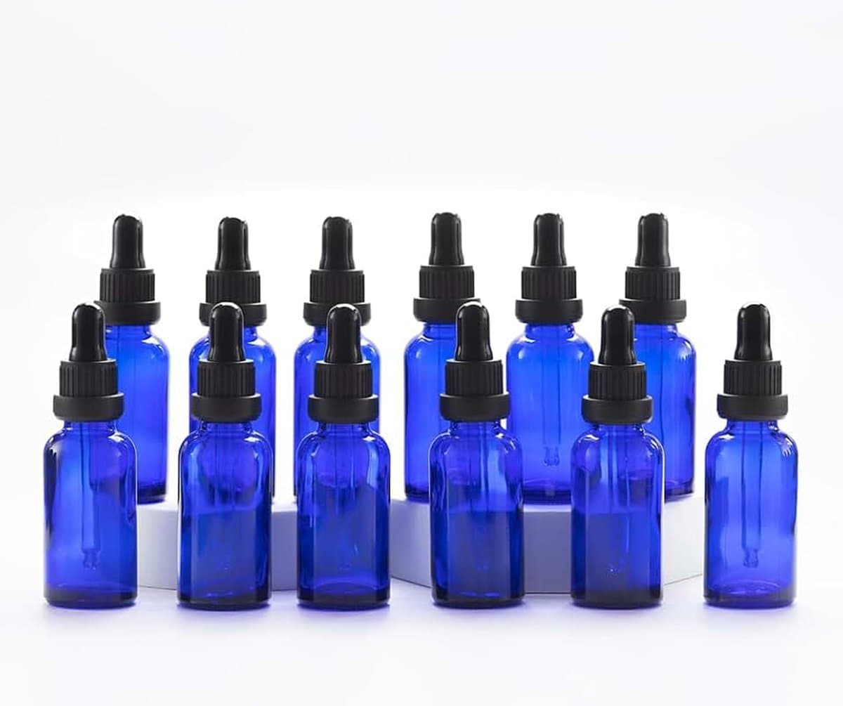 Blauw Glazen Druppelflesje 30ml, met Glazen Pipet Druppelaar, voor Essentiële olie, Aromatherapie, Cosmetica, Laboratorium, Apotheek, Reizen, Massage - 12 Stuks