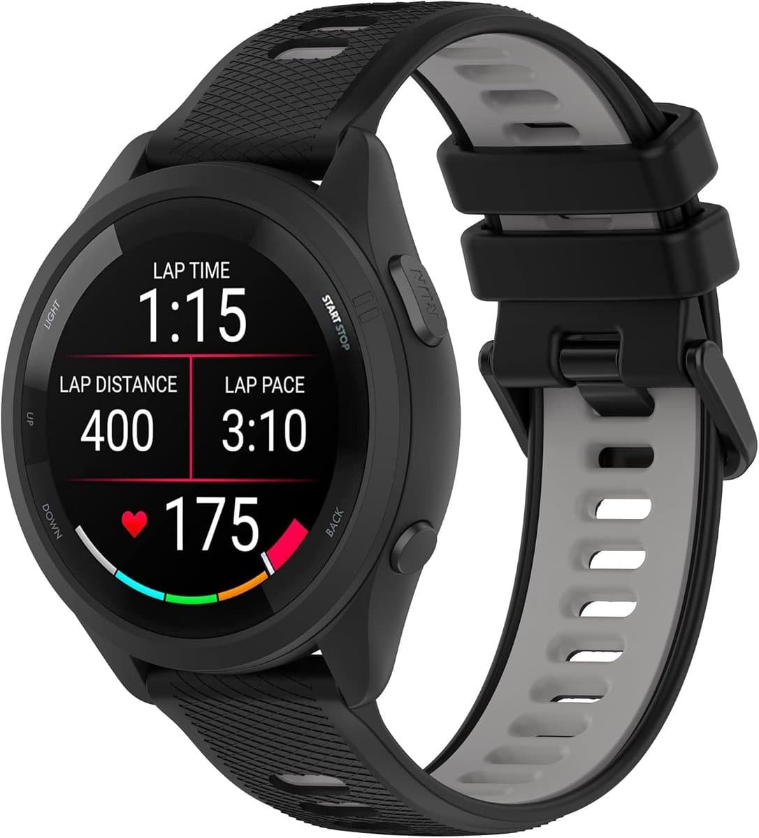 Silicone Sportband 20mm - Zwart Grijs - Compatibel met Garmin - Ideaal voor sportieve activiteiten - ShopVlot