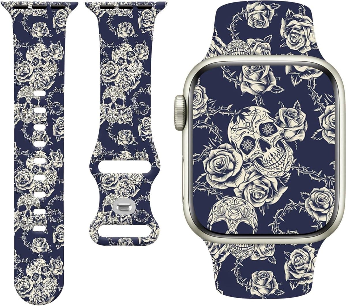 Halloween Horlogeband voor Apple Watch met Pompoen en Doodskop, Geschikt voor 38mm tot 49mm, Leuke Band voor Feestdagen en Cadeaus