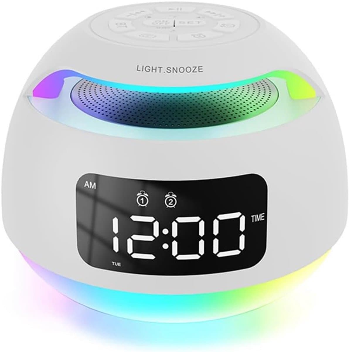 LED Wekker - Nachtlamp Speaker - Wakker Worden - Instelbare Helderheid - 13 cm Breed - Wit