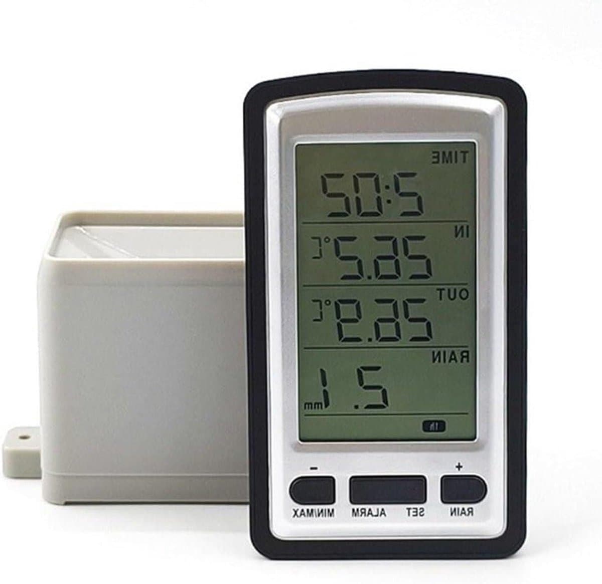 Digitale Regenmeter - Weerstation Monitor - Neerslag Meten - Draadloze Temperatuur Weergave - 15 x 8 x 6 cm - Wit