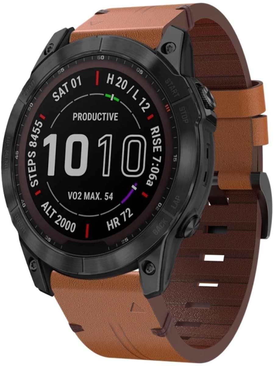 Voor Garmin Fenix 7 Pro 51 mm lederen horlogeband met stalen gesp (bruin)