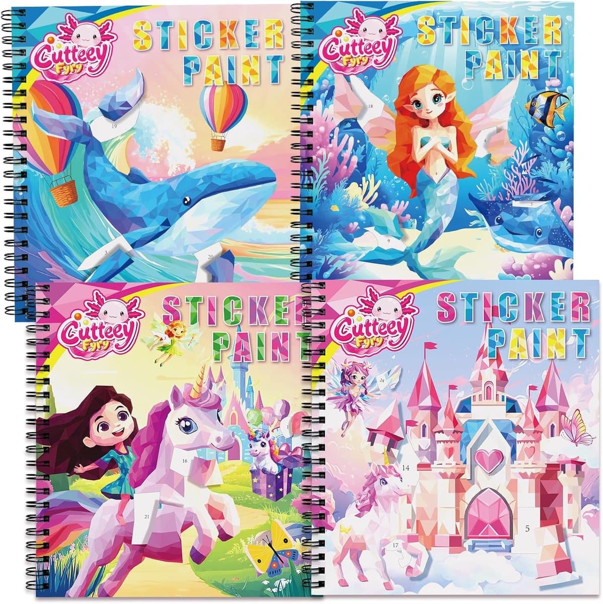 SnelShoppen - Pack van 4 Stickerboeken voor Kinderen 4-8 Jaar - Verhalen met Stickers - Unicorn, Zeemeermin, Oceaan & Kasteel Dieren - Educatieve Acti