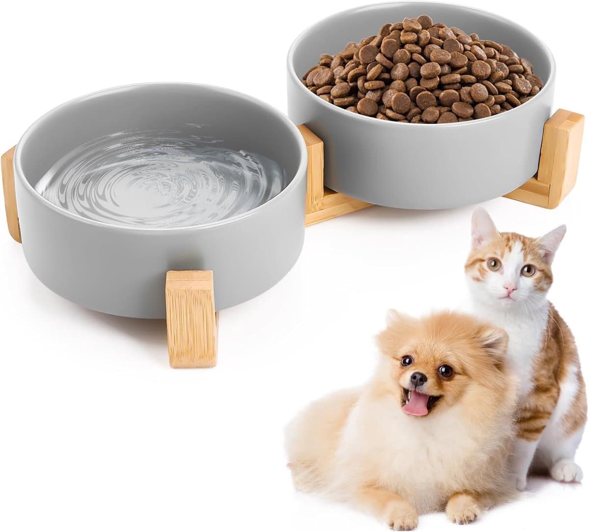 Hondenbak, dubbele voerbak voor honden, verhoogde hondenbak met bamboe standaard en antislipmat voor kleine tot middelgrote honden