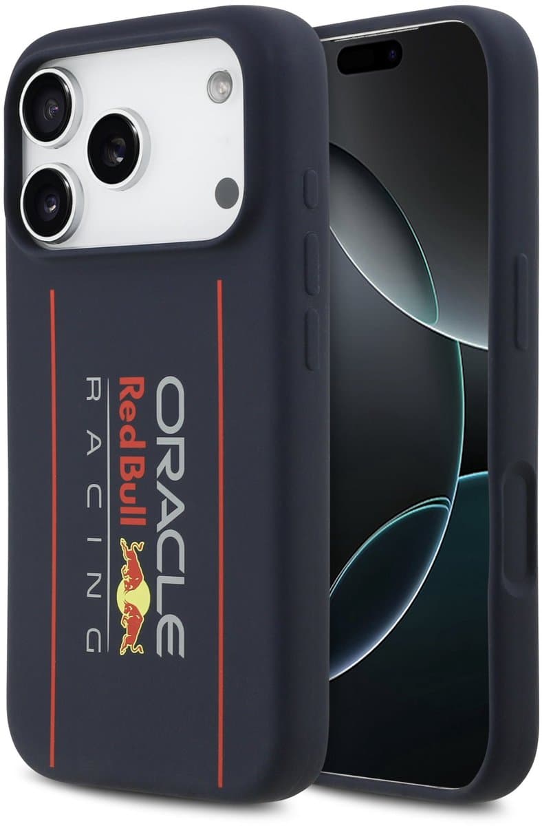 Red Bull Siliconen Hoesje Geschikt voor iPhone 17 Pro – Navy – MagSafe Compatibel – Vertical Logo Design – Schokbestendig