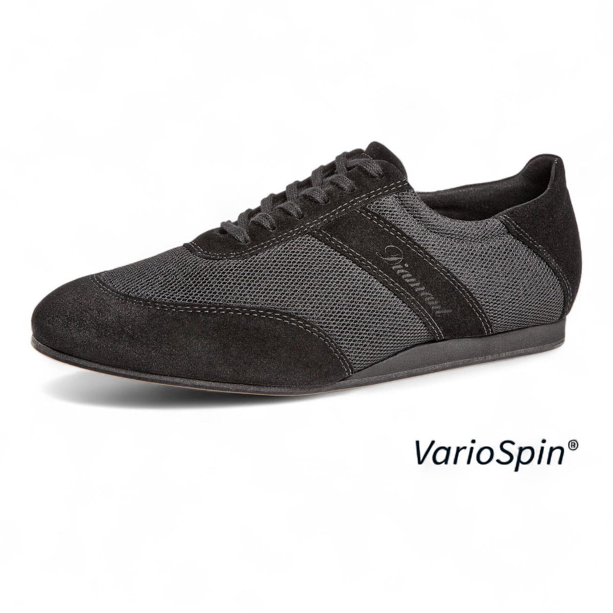 Sportieve heren danssneaker - Diamant 192 - 425 - 577 - V - VarioSpin buiten zool - Brede pasvorm - Suede - Ademend mesh - Doorlopende zool - Dansen binnen en buiten - Vetersluiting - Latin, Ballroom, Tango, Salsa, Bachata - Diamant - Zwart - 41