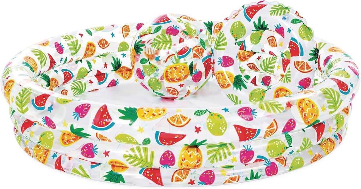 Kinderzwembad Ananas Set 132x28 cm - Inclusief Strandbal en Zwemring
