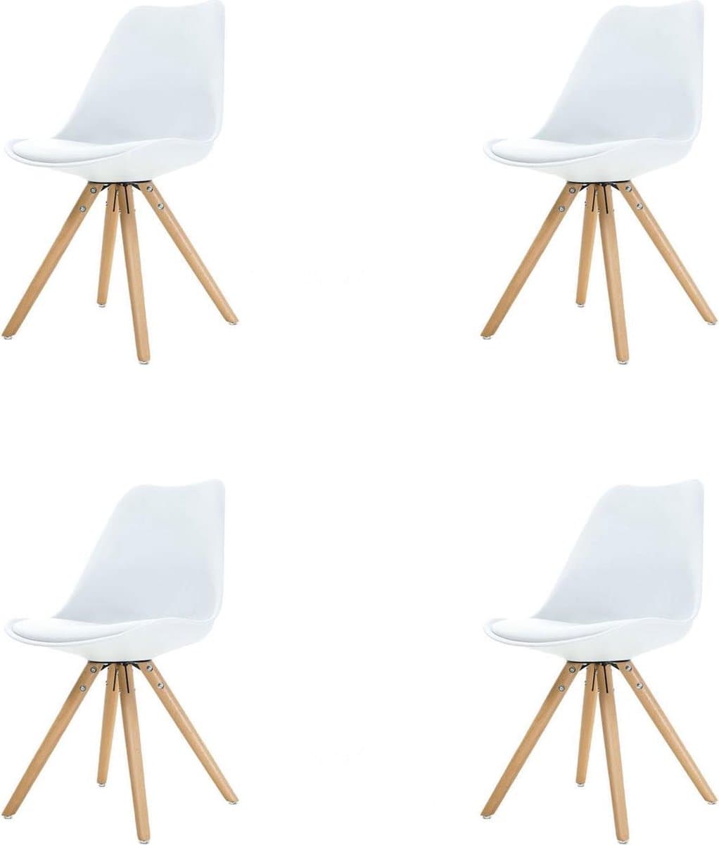 Essence Legno stoel wit - Houten onderstel - Set van 4
