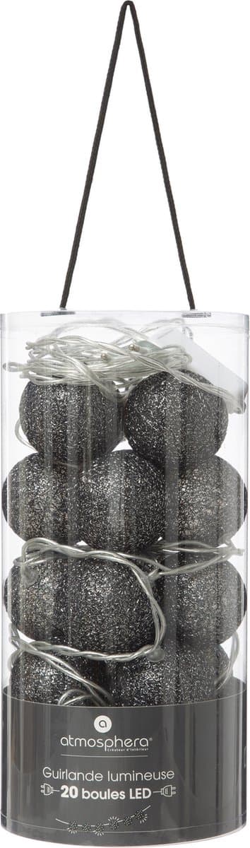 Atmosphera LED Slinger - 20 Ballen, 6 cm, Zwarte Glitter