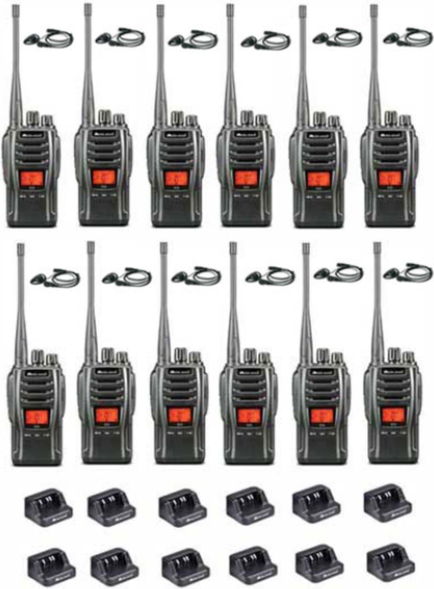 Set van 12 Midland G13 PRO UHF PMR446 / LPD69 robuuste professionele Portofoons met D-shape oortje