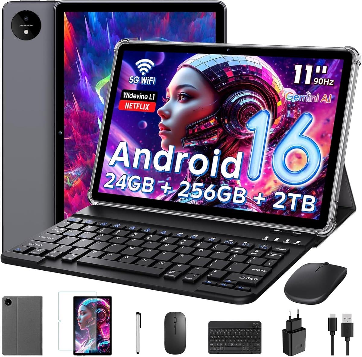 Android Tablet 11 Inch met 24GB RAM, 256GB Opslag en HD Display