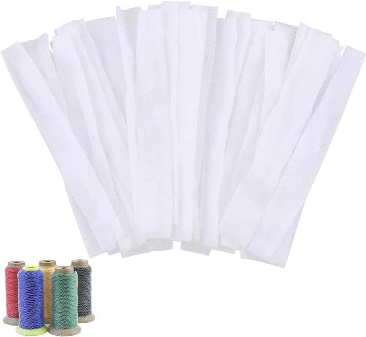 Allecto - Draadnet Spoelbeveiligers - Beschermende Mesh - Wit - Cosmetische Make-up - Naaidraad Kegels Netten - Voor Naai-, Quilt-, Wind- en Borduurmachines - 100 Stuks - Geschikt voor Verschillende Maten - Borstels.