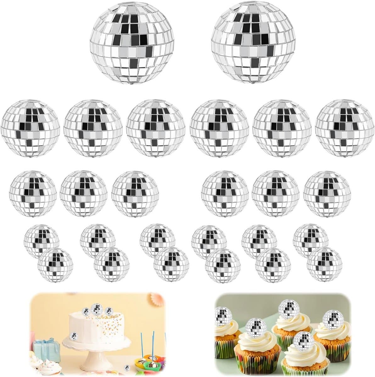 Set van 26 Zilveren Mini-Discoballen voor Feestdecoratie en Bar