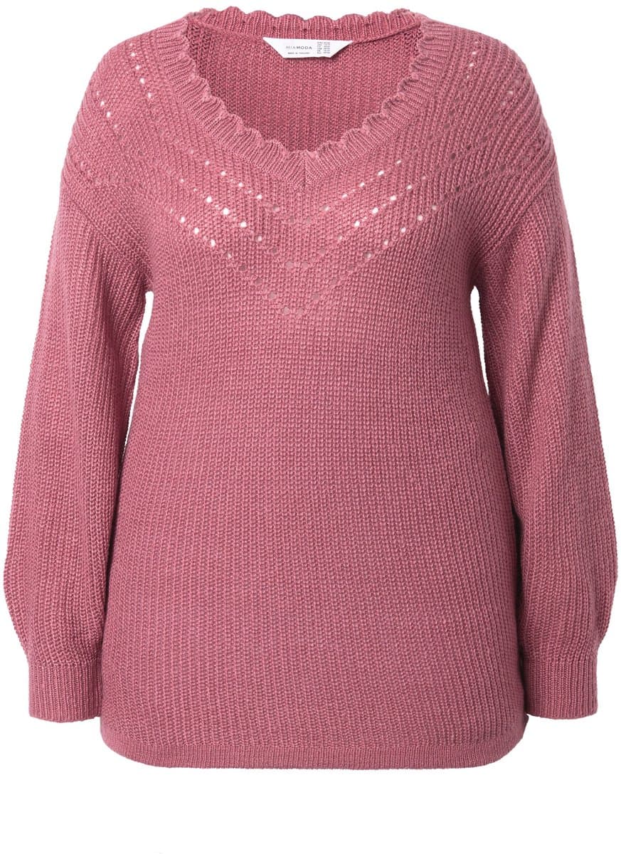 MIAMODA - Dames - Trui classic fit vrouwelijke halslijn - Rozenhout - Maat 54+