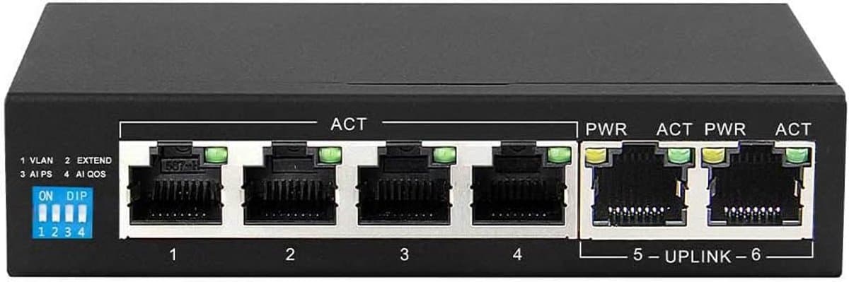 6 Poorts PoE Switch met 4x PoE+, Power over Ethernet tot 250m, Smart Netwerk Functies