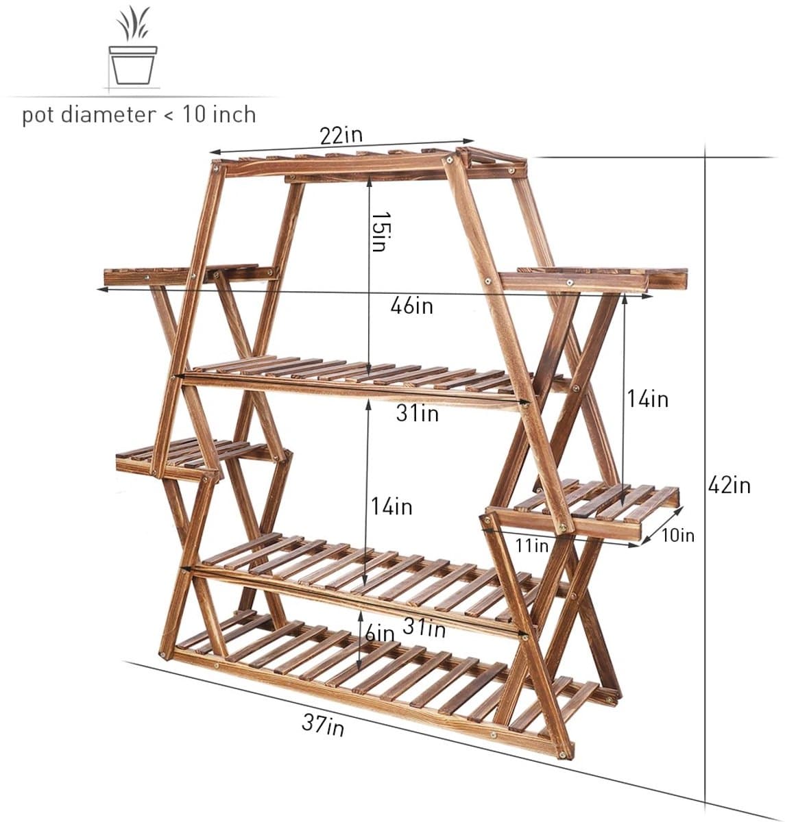 JAQZY Plantenstandaard - Plantenrek - Duurzaam Materiaal - 94 x 25 x 106 cm - 10 kg Per Niveau - Stijlvol - Natuurlijk Design