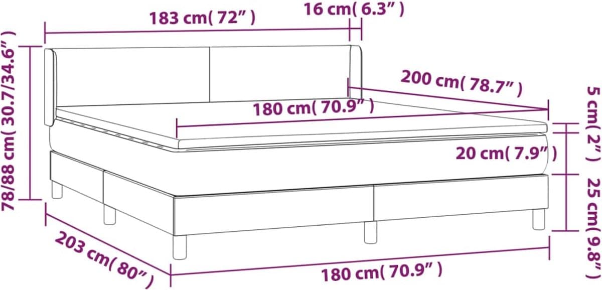 vidaXL - Boxspring - met - matras - fluweel - lichtgrijs - 180x200 - cm
