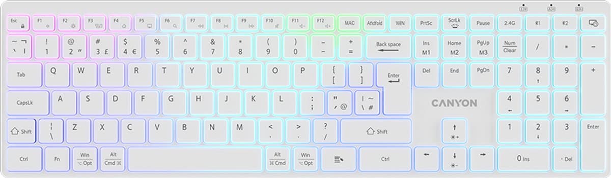 Canyon HKB-W11 - Toetsenbord - Draadloos - RGB Verlichting - Wit