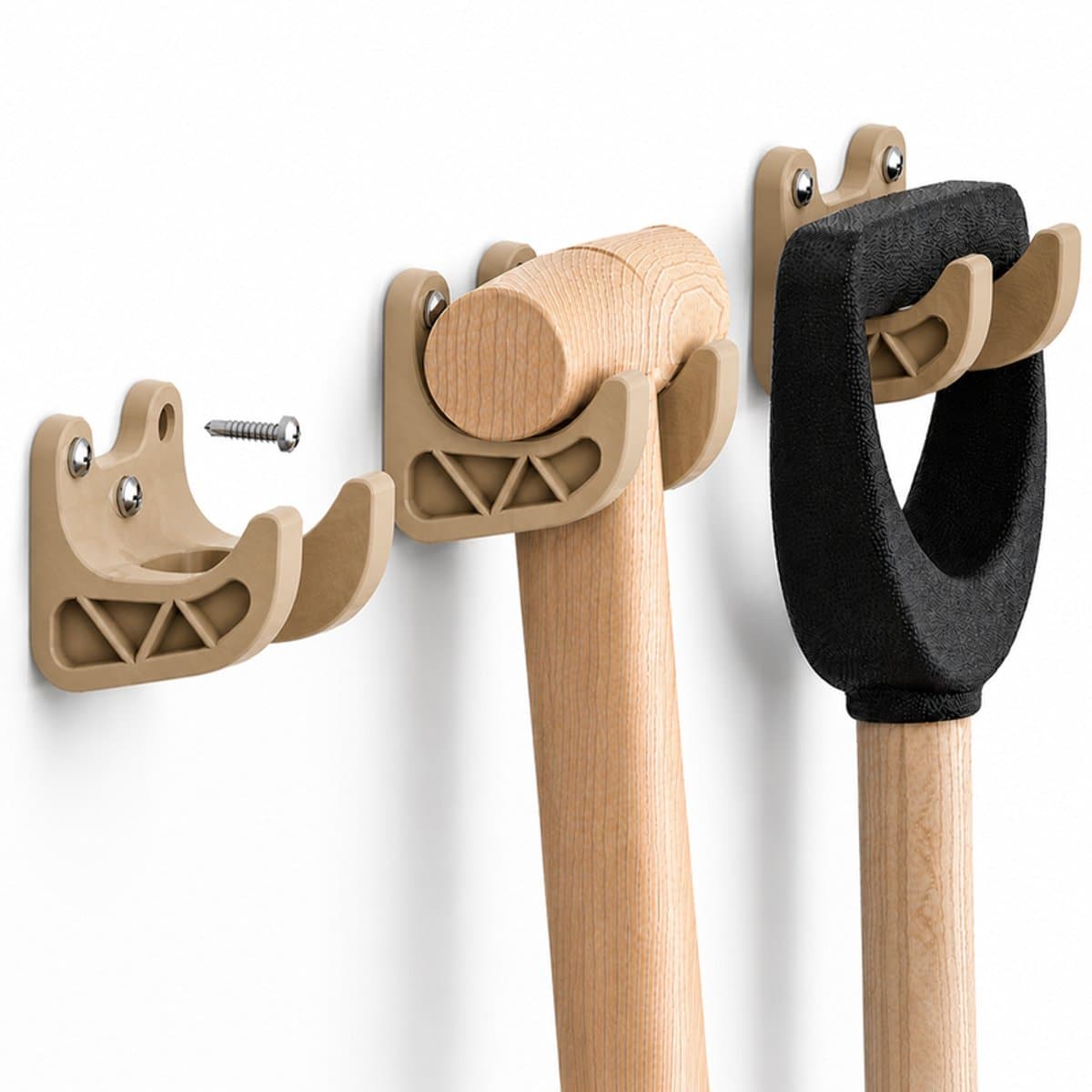 3 Stuks Universele Tuinhouder - Wandhaak Voor Tuingereedschap - Bezemhouder - Schop Houder - Ophangsysteem Garage & Schuur - Tot 35mm Steel - Oak