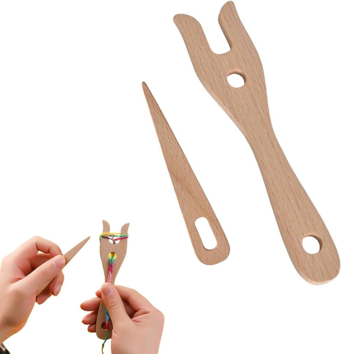 Breigereedschap Set - Houten Vork Naald - Armbanden Vlechten - Glad Beukenhout - 19.3 x 5 cm - Houtkleur