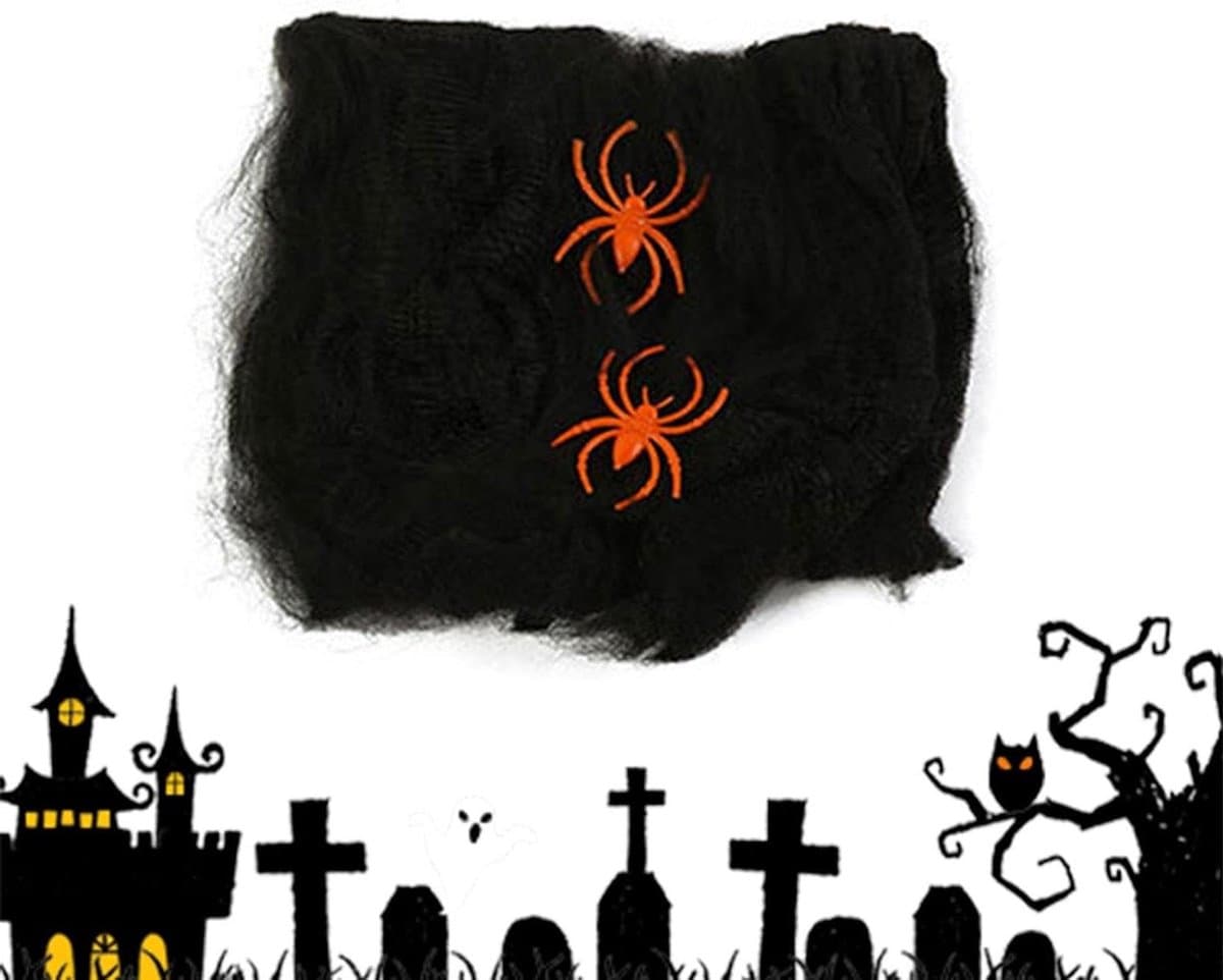 Decoratief spinnenweb - Griezelige decoratie - Feestelijke sfeer creëren - Realistisch en rekbaar - 10 cm - Zwart