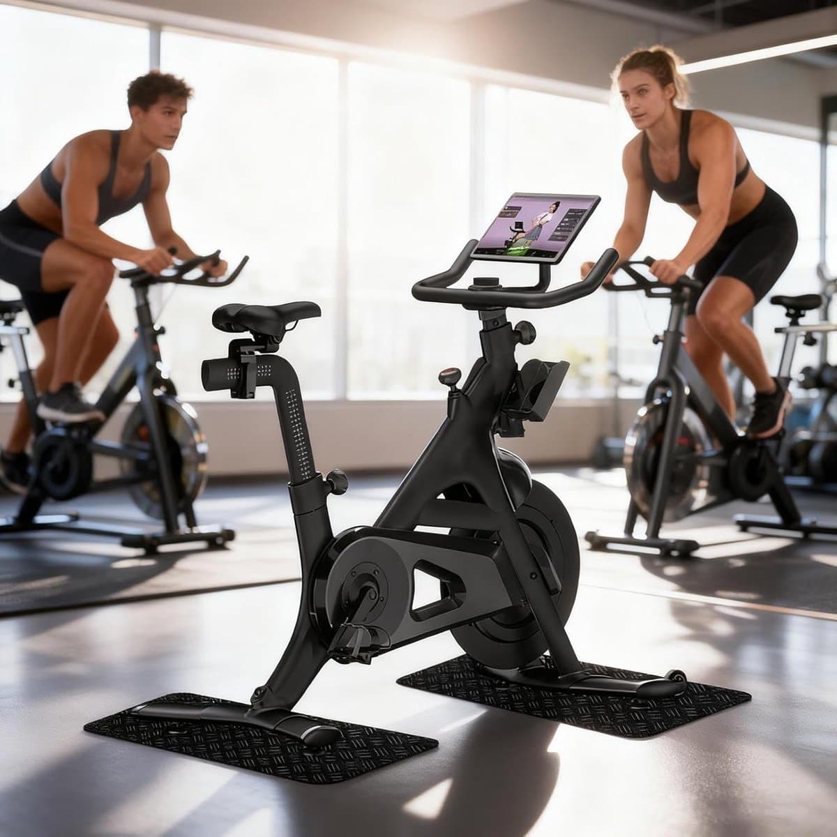 Onderlegger Fietstrainer - Vloerbeschermer Fitnessmat - Thuisfitness - Antislip Trillingsdempend - 63.5x30x0.5cm - Zwart