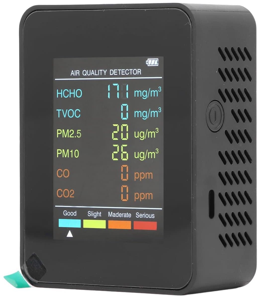 Luchtkwaliteit Monitor - CO2 Meter - Binnenlucht Meten - Multifunctionele Detectie - 14 x 9.8 x 4.8 cm - Zwart