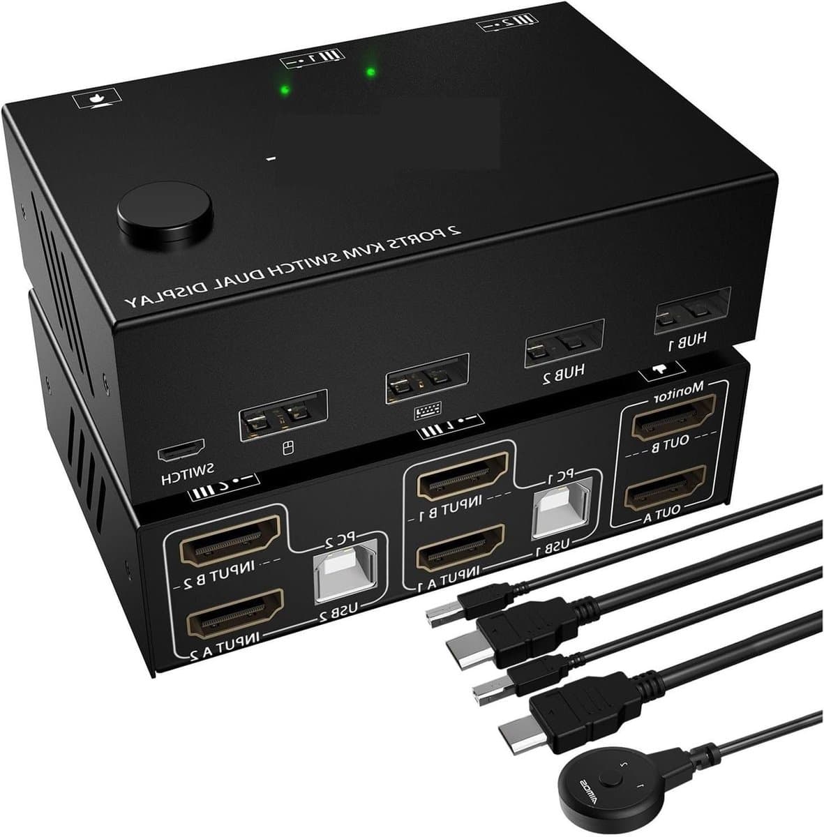 Dubbele Monitor Switch - KVM Switch - Efficiënt Werkstation - 4K 30Hz Resolutie - 2 Computer Ingang - Zwart