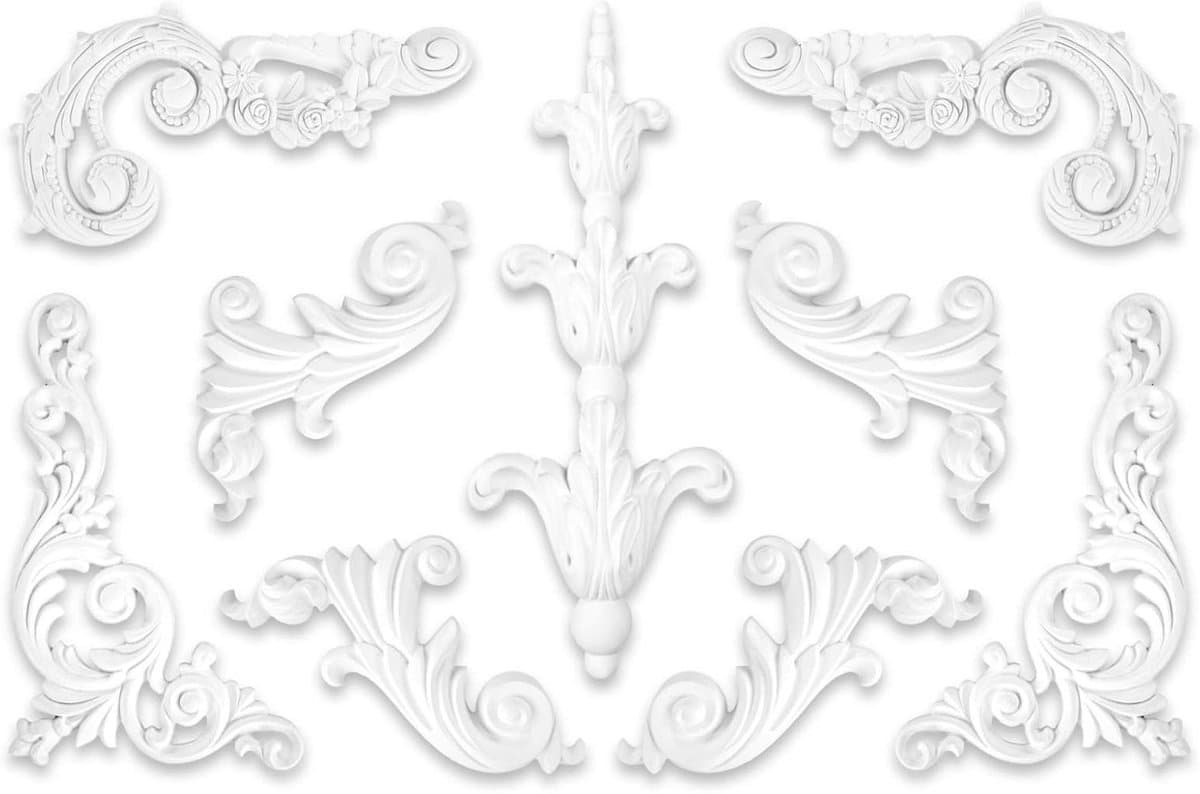 Decoratieve Ornamenten - Muur Versiering - Wand Decoreren - Schokbestendig Materiaal - 200 x 105 mm - Wit